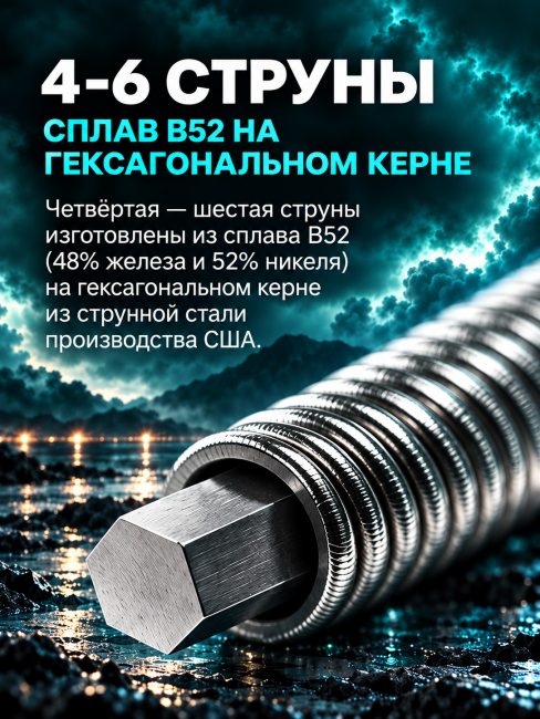 Струны для электрогитар HyperDrive BH CL (основа на гексагональном керне со сплавом Б-52) Струны для электрогитар HyperDrive BH CL (основа на гексагональном керне со сплавом Б-52)