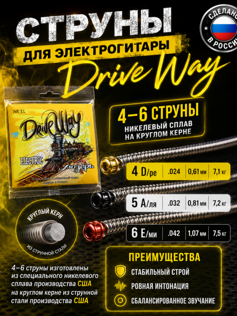 Струны для электрогитар DriveWay NR EL (основа круглый керн с никелевым сплавом) Струны для электрогитар DriveWay NR EL (основа круглый керн с никелевым сплавом)