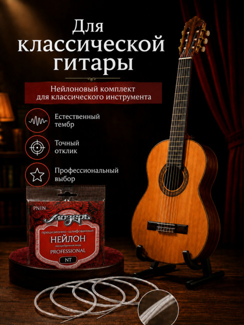 Прецизионно-шлифованый Нейлон + Посеребренная медь, среднее натяжение, серия Professional